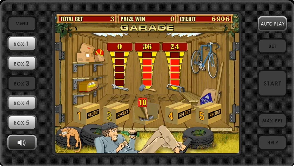 Ronda bonus Box Game en Garage Bonus de cajas secretas en Garage — elegí herramientas en el taller para revelar premios