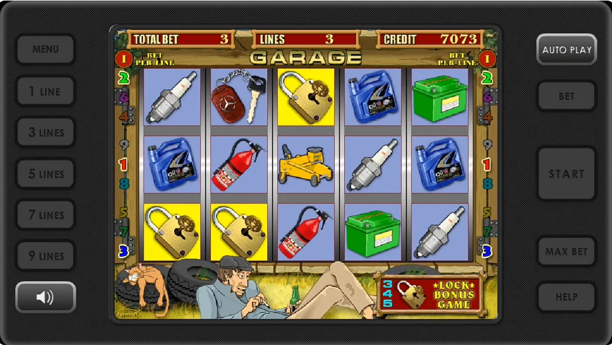 Indicador Lock Bonus Game en Garage — activá el bonus con 3, 4 o 5 símbolos de candado